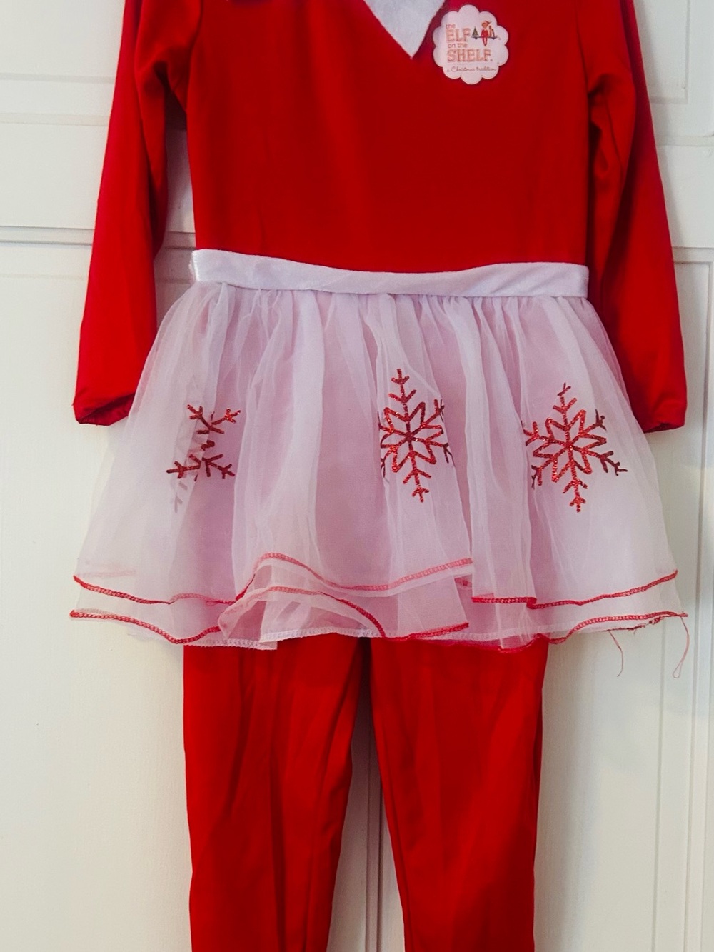 Kids Red Elf on the Shelf Snowflake Tutu Costume